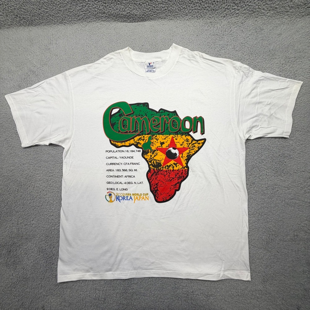 Yazbek 2002 FIFA World Cup Cameroon Mens XXL White Graphic T-Shirt Soccer Africa